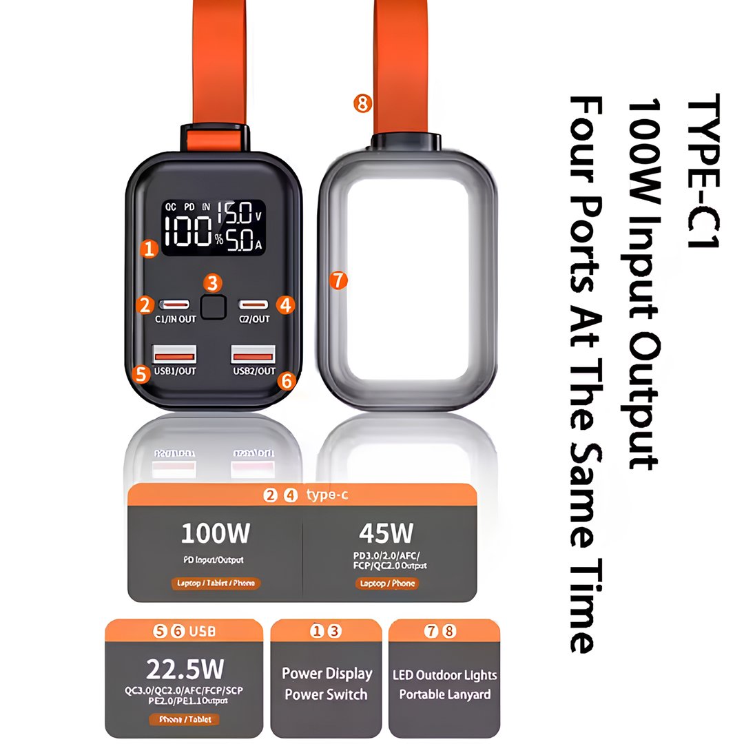 Venandin Opulix PWB30B1 30.000 mAh 100W PD Hızlı Şarj Powerbank – Entegre Kablolu, LED Göstergeli, Çoklu Cihaz Desteği aksesuarları