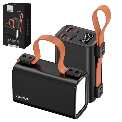 Venandin Opulix PWB30B1 30.000 mAh 100W PD Hızlı Şarj Powerbank – Entegre Kablolu, LED Göstergeli, Çoklu Cihaz Desteği