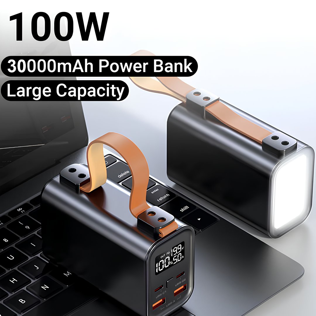 Venandin Opulix PWB30B1 30.000 mAh 100W PD Hızlı Şarj Powerbank – Entegre Kablolu, LED Göstergeli, Çoklu Cihaz Desteği kullanımı