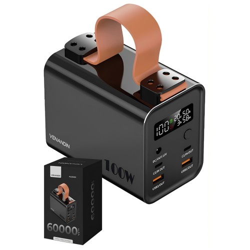 Venandin Opulix PWB60B1 60.000 mAh 120W PD Hızlı Şarj Powerbank – Entegre Kablolu, LED Göstergeli, Çoklu Cihaz Desteği