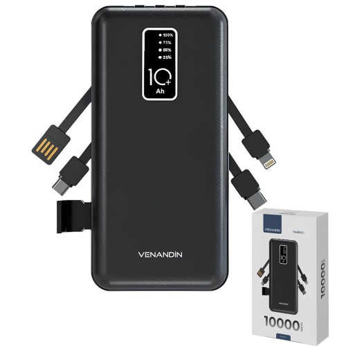 Venandin PWB10C1 10.000 mAh Powerbank 4 ü 1 Arada Entegre Kablolu LED Göstergeli Taşınabilir Şarj Cihazı