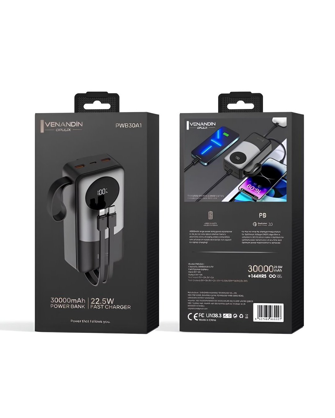 Venandin PWB30A1 30.000 Mah LED Göstergeli 22.5W Hızlı Kendinden Kablolu Powerbank Model ve fiyatlar