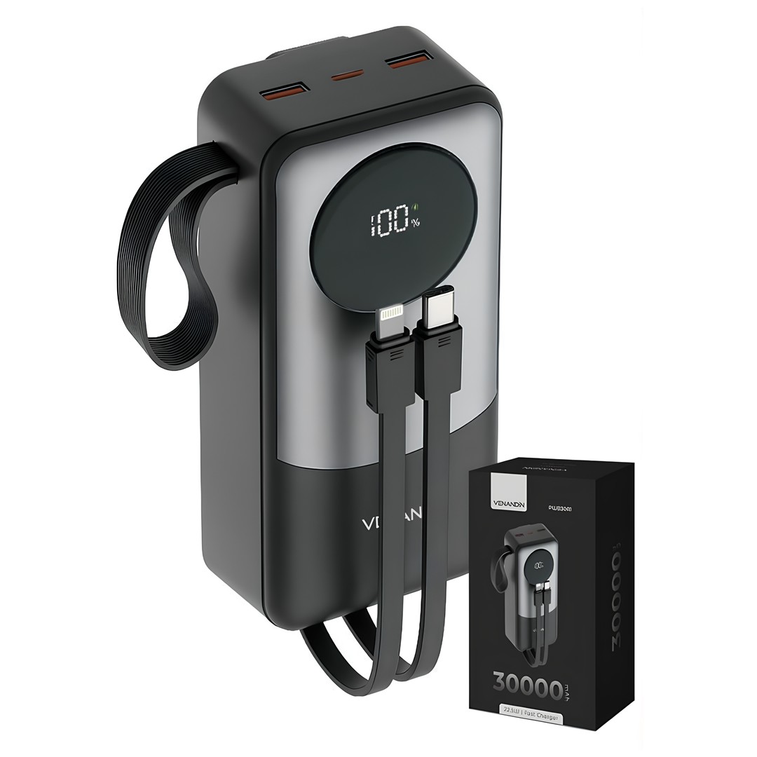 Venandin PWB30A1 30.000 Mah LED Göstergeli 22.5W Hızlı Kendinden Kablolu Powerbank