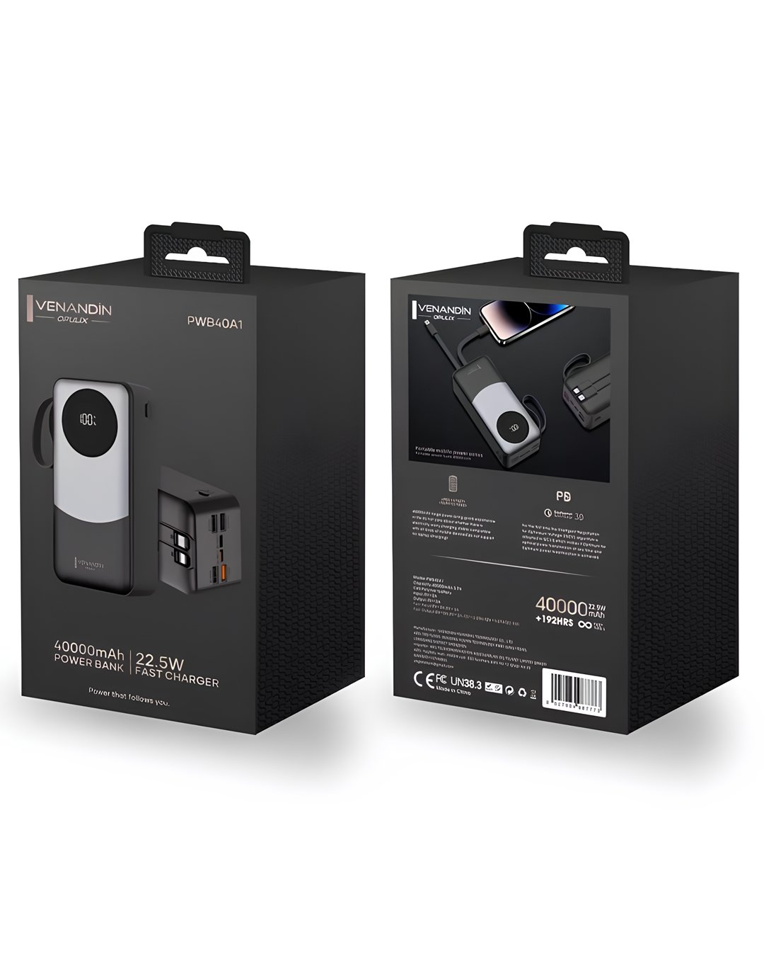 Venandin PWB40A1 40.000 Mah LED Göstergeli 22.5W Hızlı Kendinden Kablolu Powerbank özellikler