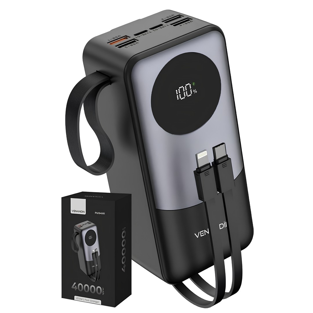 Venandin PWB40A1 40.000 Mah LED Göstergeli 22.5W Hızlı Kendinden Kablolu Powerbank