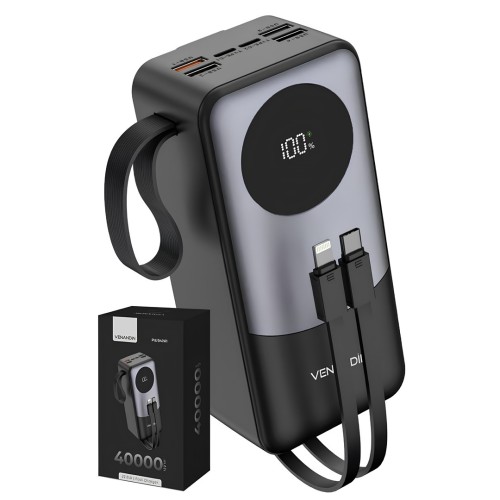 Venandin PWB40A1 40.000 Mah LED Göstergeli 22.5W Hızlı Kendinden Kablolu Powerbank
