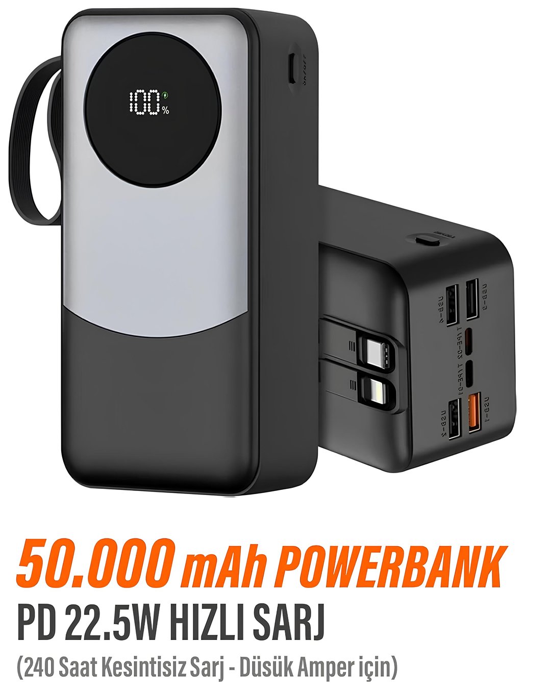 Venandin Opulix PWB50A1 50.000 mAh 22.5W Hızlı Şarj Powerbank – 6 Port, Entegre Kablolu, LED Göstergeli Dev Kapasite Model ve fiyatlar