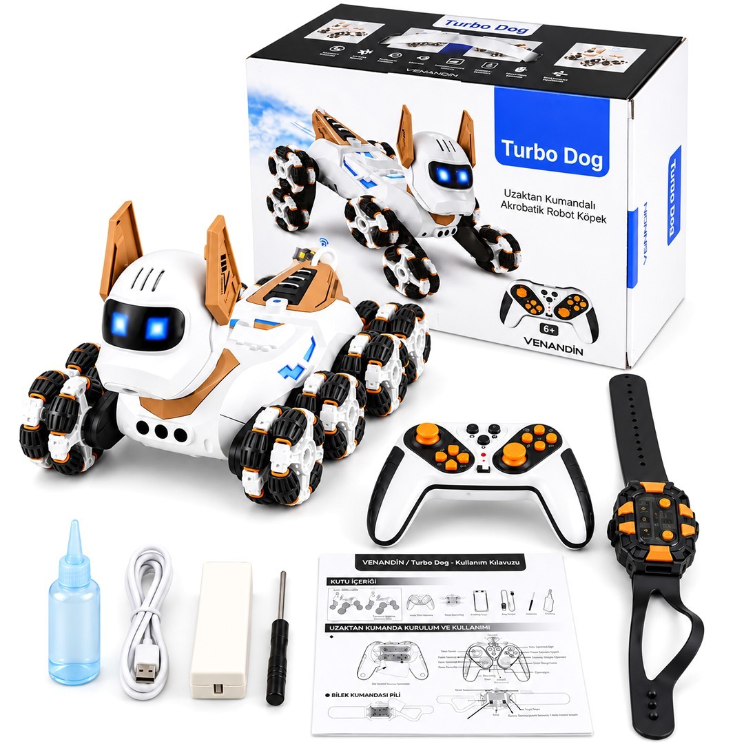 Turbo Dog VD-978 Uzaktan Kumandalı Akrobatik Robot Köpek (Kahverengi) - Uzaktan Kumanda ve Bileklik Hareket Kontrollü
