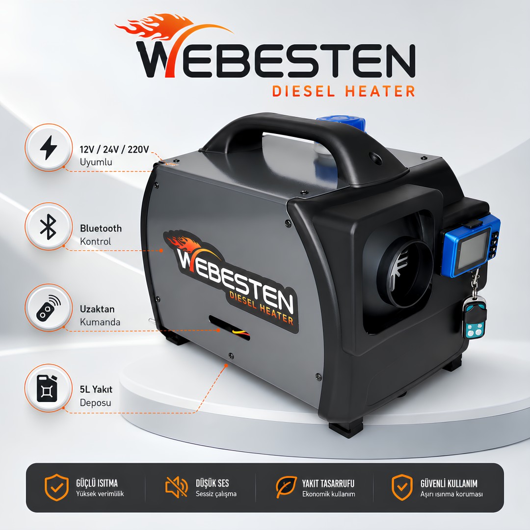 WEBESTEN Çanta Tipi Dizel Isıtıcı 12V 24V 220V Bluetoothlu özellikleri