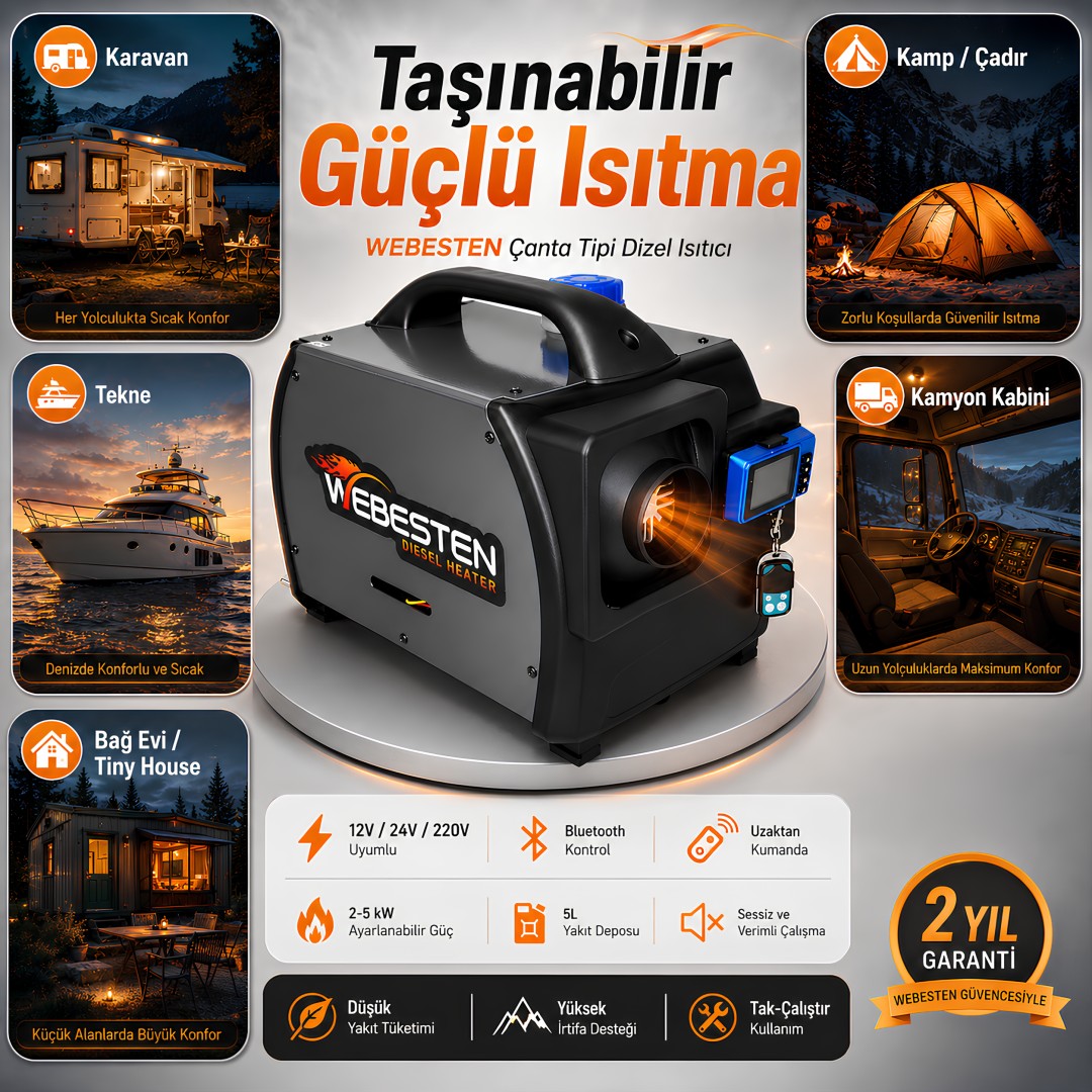 WEBESTEN Çanta Tipi Dizel Isıtıcı 12V 24V 220V Bluetoothlu teknik özellikleri