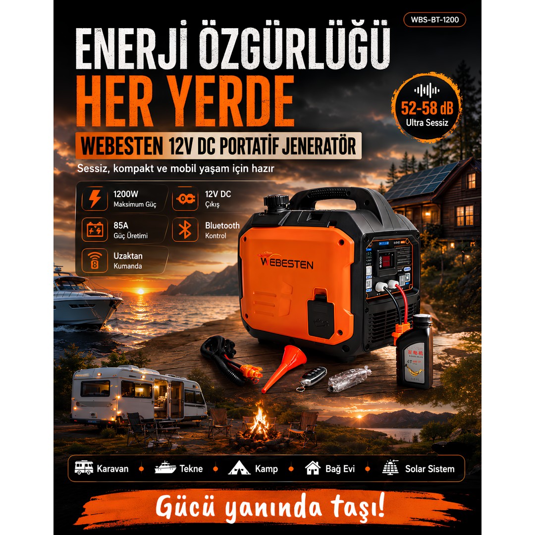 WEBESTEN WBS-BT-1200 12V DC Portatif Jeneratör 1200W Bluetooth Kontrollü model ve fiyatları