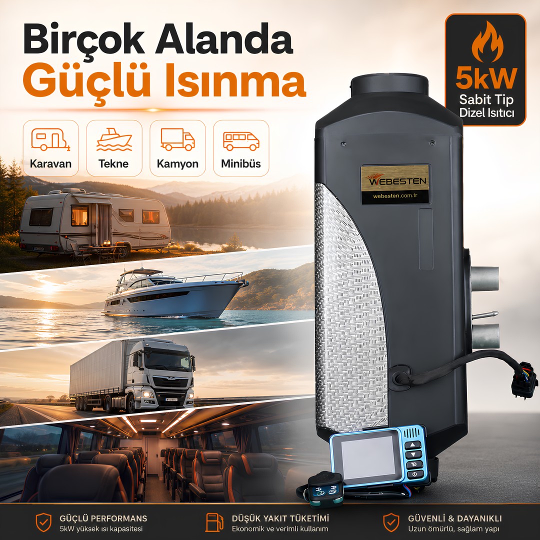 WEBESTEN WBS-NF-01 5kW Sabit Tip Dizel Isıtıcı 12V 24V Bluetoothlu fiyatları